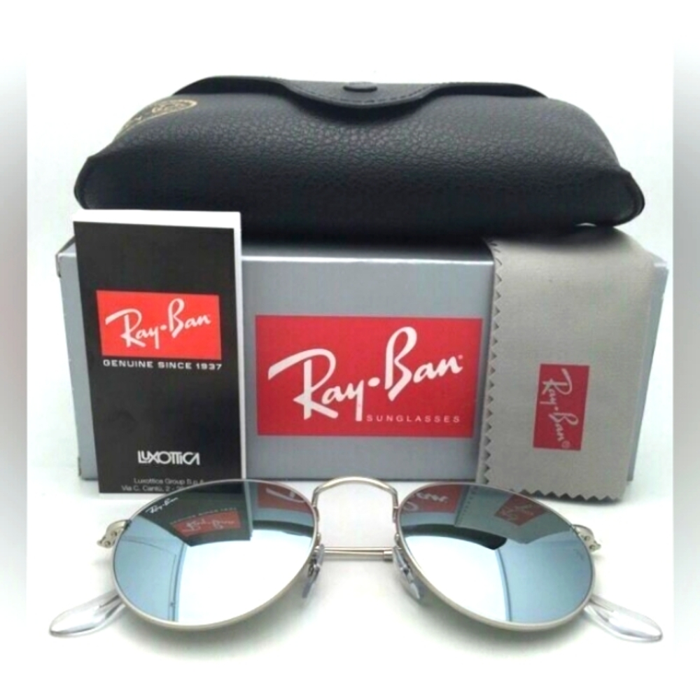 LIKE NEW RayBan Round Metal RB3447 Silver Mirror Ray ban Sunglasses - Picture 11 of 16
